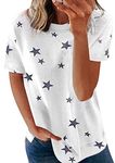 YMING Women's Star Round Neck Shirt Casual Short Sleeve Shirt Simple Star Summer Shirt White M