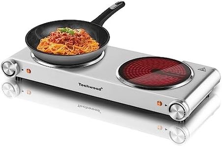 Hot Plate, Techwood Electric Stove Countertop Double Burner for Cooking Infrared Ceramic 1800W Dual Cooktop With Adjustable Temperature Control Brushed Stainless Steel Easy To Clean Upgraded Version