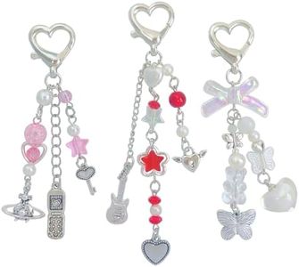 Homvog Cute Keychain Aesthetic Y2K Keychain Accessories Heart Butterfly Strawberry Bear Key Chain for Teen Girls Women Gifts, 3pcs Heart Butterfly Phone