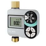 QUOBAS Sprinkler Timer for Garden Hose, Programmable Digital Brass Water Timer with Rain Delay/Auto/Manual 3 Modes, Pool, Lawn, Drip Irrigation System, Battery Powered