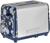 Laura Ashley Elveden Navy Stainless Steel Toaster 2 Slice By VQ - Multi Functional 2 Slice Toasters Wide Slots with 7 Variable Browning Control, Defrost & Reheat Mode - Bread Toaster with Warming Rack