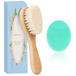 MolYuan 2PCS Baby Hair Brush, Goat Bristles Brush and Green Baby Silicone Brush Set for Cradle Cap Wood Bristle Brush for Newborns and Toddlers