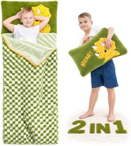 iPlay, iLearn Kids Dinosaur Sleeping Bag, 2 in 1 Green Nap Mat Toddler Boys | 54''x71'' Animal Slumber Bag, Happy Travel Naptime Sleepover, Plush Sleep Sack Preschool Daycare Kindergarten Children Girls