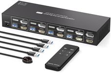 PVBCTCSID Displayport HDMI KVM Switch 2 Monitors 4 Computers 4K@60HZ Displayport KVM Switches KVM Switch Dual Monitor For 4 PC Sharing 2 Monitor and 4 USB 3.0 Devices With IR Remote Control