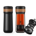 HAILASRE Portable French Press Pot Car Travel Coffee Maker 12 oz Coffee Mug Stainless Steel Insulated Double-Walled Coffee Tea Maker Great for Outdoor, Camping