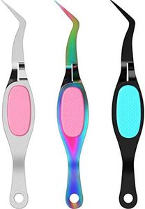 3 Pieces Crossing Locking Curved Craft Tweezers Pointed Tip Tweezers Stainless Steel Soft-Grip Tweezers Curved Fine Tip Tweezer for DIY Crafts (Rainbow and Pink, Silver and Pink, Black and Blue)