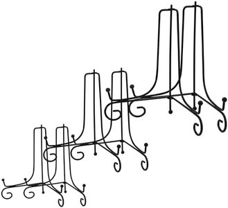 BELLE VOUS Soporte Platos Decorativos (Pack de 6) – 3 Tamaños 10, 15 y 20 cm – Caballete Organizador Platos Hierro Negro – Soporte Platos, Cuadros, Fotos, Arte de Mesa y Libros