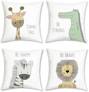 Bonhause Fundas de Cojín Animales Infantiles 45 x 45 cm Funda de Almohada Jirafa Cebra León Terciopelo Suave Cojines Decorativos para Niños Guardería Hogar Exterior Juego de 4