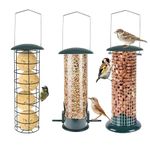 Green Haven 3-Pack Metal Bird Feeders for Small Birds - Tube, Dense Mesh & Coarse Mesh Bird Seed Feeder - Squirrel Proof Bird Feeders for Garden - Hanging Wild Bird Feeders for Seeds, Nuts & Fat Ball