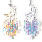 DULI Moon Shape Dream Catcher Half Moon Crescent Moon Home Decor Wall Hanging Bedroom Best for Gifts and Decoration, Wall Art for Bedrooms, Home Wall, (CrescentPackof2: PastelMulti&AquaPurple)