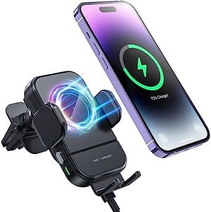 MZHOU Cargador Inalámbrico Coche de 15W,Cargador Coche, Soporte Rejilla Aire, Compatible con iPhone 16/15/14 Pro MAX/13/XS MAX & Samsung S22 S23 S24,Carga Rápida, Negro