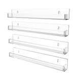 4-Pack Vinyl Record Storage Shelves, Narrow Clear Acrylic Small Book Shelf for Kids Rooms/Nursery, 15 in U Nail Polish Organizer Display Picture Ledge Shelf Wall Mount