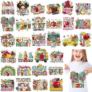 Qeeenar 30 Pcs Iron on Transfers Fall Halloween Patches Decals Appliques for T Shirts Iron on Decals Heat Transfer Sticker for Clothes Pillow Covers DIY Decorations(Teacher)
