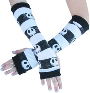 Jack Skeleton Striped Arm Warmers Gloves Nightmare Halloween Skulls Black and White