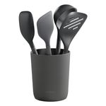 Zyliss E980243 5 Piece Kitchen Utensil Set, Sustainable Wheatstraw/Silicone, Includes, Ladle, Turner, Spatula, Spoon and Holder, Heat Resistant Silicone Heads, Beluga Grey