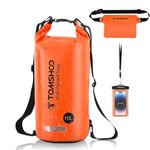 TOMSHOO 10L / 20L Dry Bag, Waterproof Backpack Bag with Waterproof Mobile Phone Pocket and Waist Bag, Waterproof Drybag Backpack for Swimming, Kayaking, Hiking, Camping (Orange, 10L)