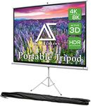 Akia Screens 100 inch Projector Screen with Stand 4:3 HD 1.1 Gain 180° Viewing Angle Wrinklefree Tripod Screen Pull Up Foldable Stand for Movie Office Home Theater Indoor Outdoor Travel AK-T100SB1