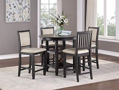 Lexicon Braun 5 Piece Counter Height Dining Table Set, Counter Height Dining Room Set for 4, Including 1 Round Kitchen Table and 4 Beige Fabric Upholstered Chairs, Brown/Black