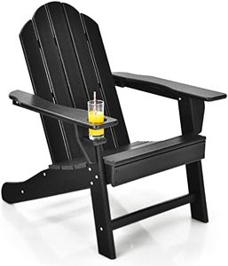 Costway Adirondack Chair with Cup Holder, Outdoor Patio Weather Resistant Adirondack Chair, Fire Pit Chair for Porch, Garden, Poolside and Beach (Black)