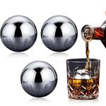 3 Pcs Large Round Whiskey Stones Spherical Reusable Stainless Steel Ice Cubes Golf Ball Whiskey Stones Balls Metal Ice Balls Gift Set for Red Wine Scotch Whiskey Bar Beer(40mm Round shape)