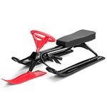 Goplus Steering Ski Snow Racer Sled w/Twin Brakes, Steel Frame & High Density HDPE Sledge for Teens and Kids Age 3 & Up (Red)