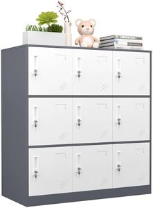 WISUNO 9 Doors Metal Storage Cabinet with Card Slot, Organizer,Shoes and Bags Steel Locker for Office, Home, Bank, School, Gym (Gray)
