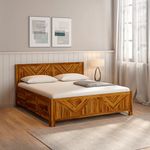 Wakeup Sheesham Wood Storage Bed | 3 Year Warranty | Alpha Queen Size with Storage Bed | Rosewood Bedroom Cot with Leg Bed (4 Box Compartment, Size-78x60 inch, Light Honey Colour Finish)