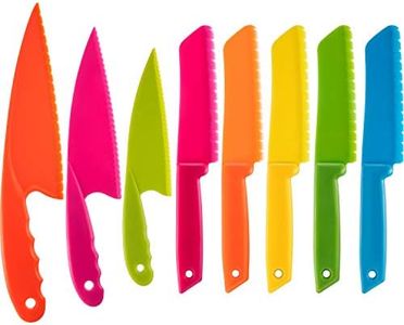 JOVITEC 8 Pieces Kid Plastic Kitchen Knife Set, Children's Safe Cooking Chef Nylon Knives for Fruit, Bread, Cake, Salad, Lettuce Knife Kids' Baking Supplies