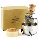 Anbbas Badger Hair Shaving Brush Wood Handle and Stainless Steel Shaving Brush Stand with 2 Layers Stainless Steel Soap Bowl,Goat Milk Soap 4in1 Shaving Set Perfect for Men Gift