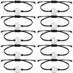 Junkin 10 Pieces Paw Print Bracelets Vet Tech Week Gifts for Boyfriend Girlfriend Women Men Handmade Adjustable Strings Stainless Steel Dog Cat Paw Print Bracelets Family Friend Couple Jewelry(Black)