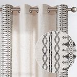 jinchan Boho Curtains Embroidered Window Curtains for Bedroom Linen Curtains Geometry Grommet Bohemian Window Treatment Set for Living Room 2 Panels Black on Beige, W50 x L84 (DYMGM-NNYYEMB-5084C09)