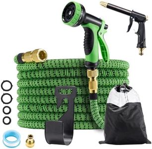 ZUNI 50FT Expandable Garden Hose, Lightweight Retractable Hose with 10 Function Nozzle, 1/2″ and 3/4″ BSP Adapters, No-Knot, Wear-Resistant, Easy to Carry for Yard, Outdoor, RV
