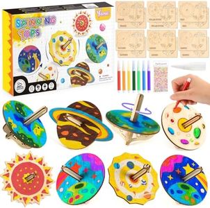 Vamei Toupie en Bois Kits de Loisir Creatif Enfant Toupie a Construire & Systeme Solaire Planete Peinture Bricolage Cadeau Anniversaire Activites Manuelles pour Enfants Filles Garçons 5 6 7 8 9 10 Ans