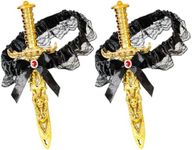 Lanxitown 2 Pcs Pirate Sword with Lace Bow Leg Ring Womens Pirate Costume Scabbard Toy Sword with Thigh Garter Pirate Costume Women Pirate Accessories Gold