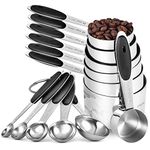 U-Taste Measuring Cups and Spoons Set: 12 Piece Nesting Measure Cups and Spoons in 18/8 Stainless Steel, Cups, Teaspoons and Tablespoons for Baking Cooking, Upgraded Stronger Welded Handle (Black)