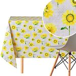 KP HOME Waterproof PVC Wipe Clean Tablecloth - Rectangle Oilcloth 118 X 55 in | 300 X 140 cm - Sunflowers Plastic Table Clothes - Wipeable Vinyl Garden Table Cover White Pool in Grey and Yellow