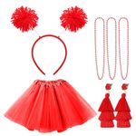 Hicarer Women Costume Accessories Set Tutu Skirt Headbopper Tassel Earrings Bead Necklace Party Accessories (Red)