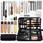 Leather Working Tools Leather Craft Tools and Supplies Leather Craft Kit with Waxed Thread Stitching Groover Awl for Cutting Punching, Leather Sewing Craft Making and Craft DIY