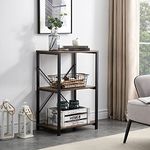 SHOCOKO Side Tables for Living Room, End Table with Storage Shelves, Industrial Metal and Wood Nightstand Telephone Table, Rustic Brown