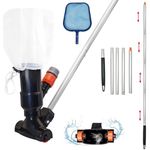 Portable Swimming Pool Vacuum for Above Ground Pools with Pool Skimmer Net, Spa Pond Fountain Hot Tub Underwater Black Cleaner with Leaf Vacuum Suction Head and 5 Section Pole Handheld
