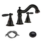 RKF Two Handle Widespread Bathroom Sink Faucet with Pop-up Drain and Faucet Supply Hoses,WF013-4 (Oil Rubbed Bronze)