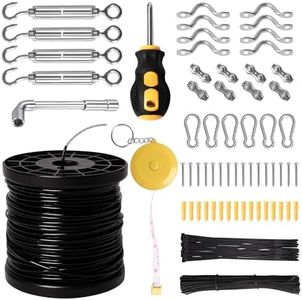 String Light Hanging Kit – 164 ft Nylon Coated Stainless Steel Guy Wire kit – 163 Pcs Tool kit with Snap Hooks, Screws, Turnbuckles and More – Perfect String Light Kit for Weddings Dinners Barbecues