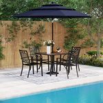 MFSTUDIO Patio Dining Set for 4, Patio Furniture Set with Umbrella(Navy Blue), 4 Stackable Chairs, 1 Wood-Like Square Table and 1 10ft Umbrella(Base Not Included)