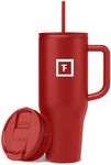 IRON °FLASK Co-Pilot 40 oz Insulated Tumbler w/Straw & Flip Cap Lids - Cup Holder Bottle for Hot, Cold Drink - Leak-Proof - Water, Coffee Portable Travel Mug - Valentines Day Gifts - Fire Red