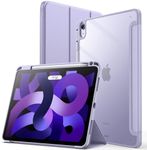 JETech Case for iPad Air 11-Inch M2 (2024), iPad Air 5/4 (2022/2020 5th/4th 10.9-Inch) with Pencil Holder, Clear Transparent Back Slim Stand Shockproof Tablet Cover, Auto Wake/Sleep (Purple)