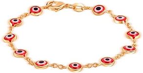 18K Gold Plated Multicolored Evil Eye Bracelet for Women - Made in Brazil (Red)