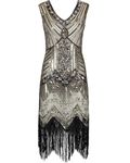 Ro Rox Gloria Flapper Dress | 1920s Fancy Dress | Peaky Blinders Clothing | Sleeveless Cocktail Dress | Vintage Dress for Women | Sequin Dress for Gatsby Party & Evening-Outs Champagne