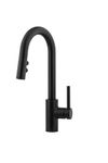 Pfister Stellen Matte Black Kitchen Faucet with Pull Down Sprayer, High Arc Kitchen Sink Faucet with Pull Out Spray Head, Home Décor, Single Handle Kitchen Faucets w/Optional Deckplate, 1 or 3-Hole