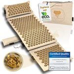 CALM ELEPHANT ORIGINAL GENUINE Acupressure Mat 5-Piece XXL Set with Ergonomic Pillow, Lumbar Pillow, Foot Mat, Bag – Relieves Back, Neck & Shoulders, Reduces Stress, Meditation - Beige