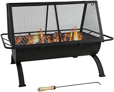 Sunnydaze 36-Inch Northland Steel Outdoor Fire Pit with Grill and Spark Screen - Vinyl Protective Cover - Black Finish